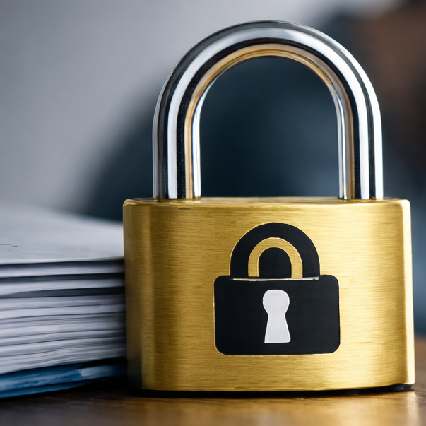 Candado como símbolo de confidencialidad, privacidad y protección de la información personal.