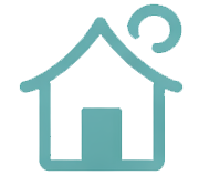 Icono de casa que representa un lugar seguro para empezar a pedir ayuda y orientación.