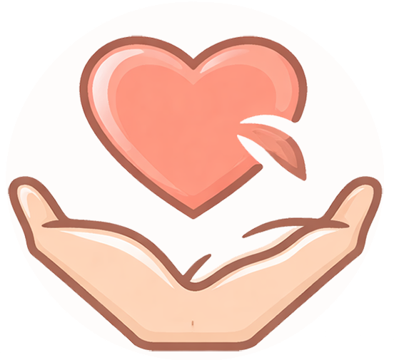 Mano sosteniendo un corazón como símbolo de apoyo respetuoso, cuidado y acompañamiento en el duelo.