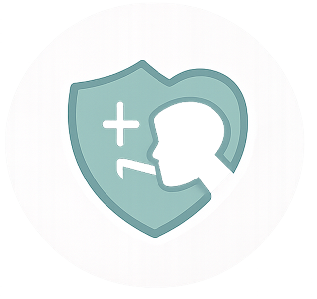 Icono de escudo con corazón que representa prevención, protección y cuidado emocional.